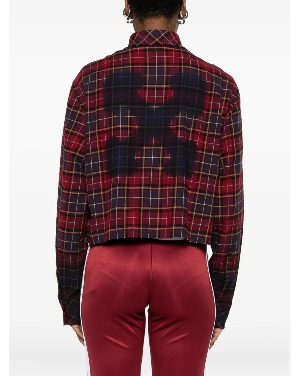 Off-White c/o Virgil Abloh Red Cropped Plaid Shirt With Graphic Print