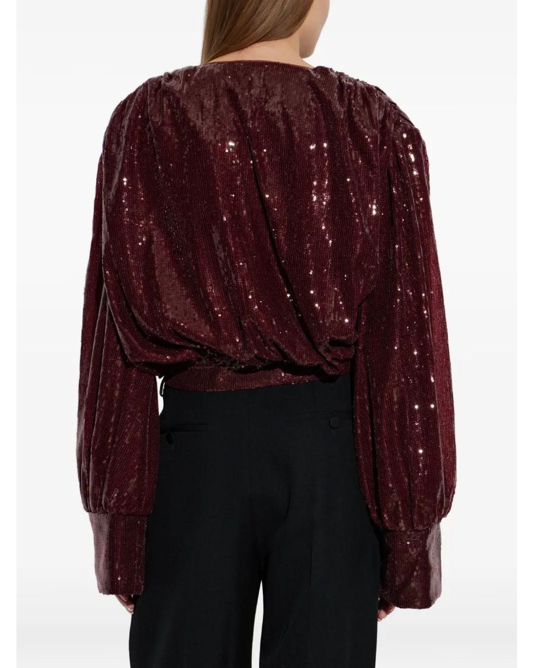 ROTATE BIRGER CHRISTENSEN Purple Sequin Top With A V-Neck
