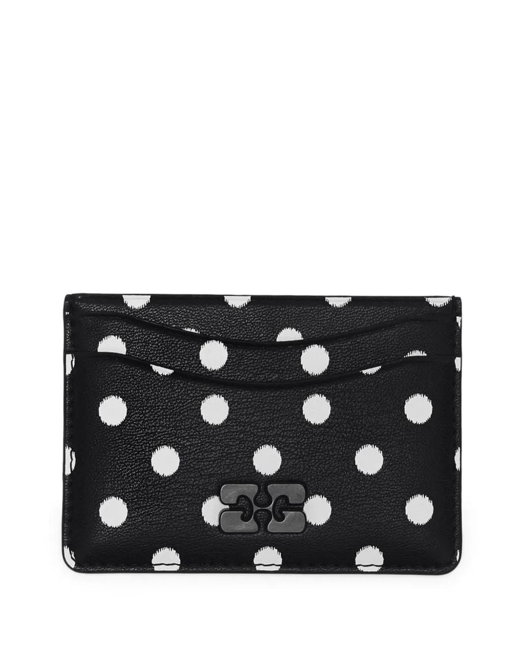 Ganni Black Bou Polka-Dot Logo-Plaque Cardholder