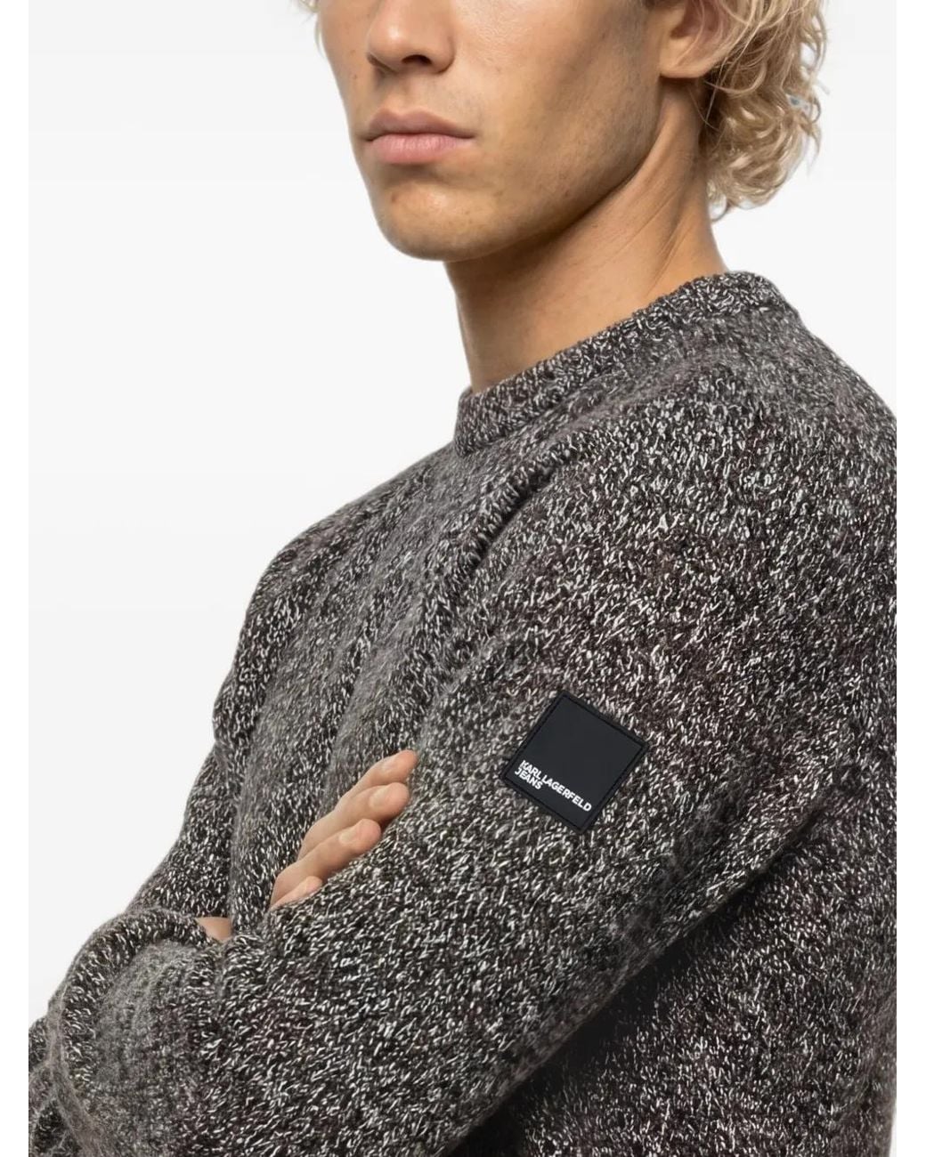 Karl Lagerfeld Gray Wool-Blend Mélange Sweater for men