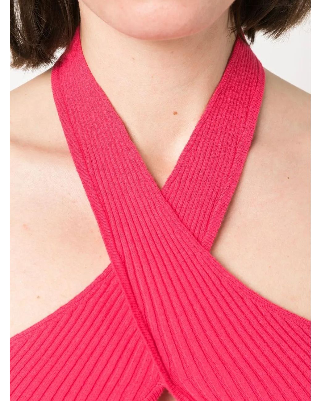 MSGM Pink Ribbed-Knit Crop Top