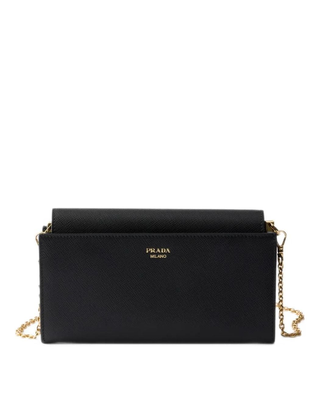 Prada Black Saffiano Leather Wallet With Shoulder Strap