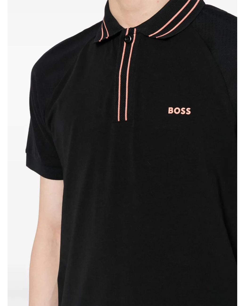 Boss Black Logo-Print Striped-Trim Polo Shirt for men
