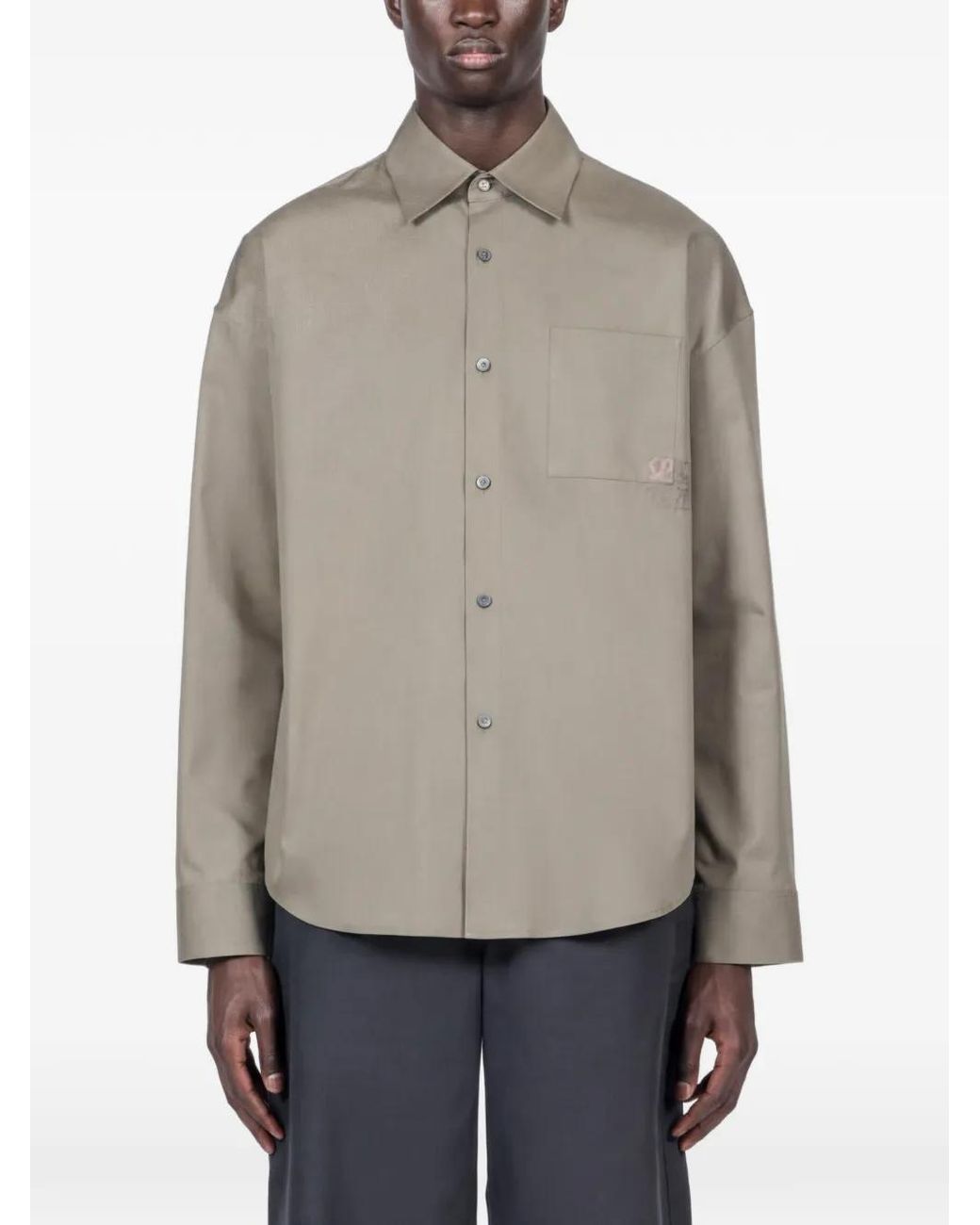 Loewe Gray Anagram-Detailed Chest-Pocket Shirt for men
