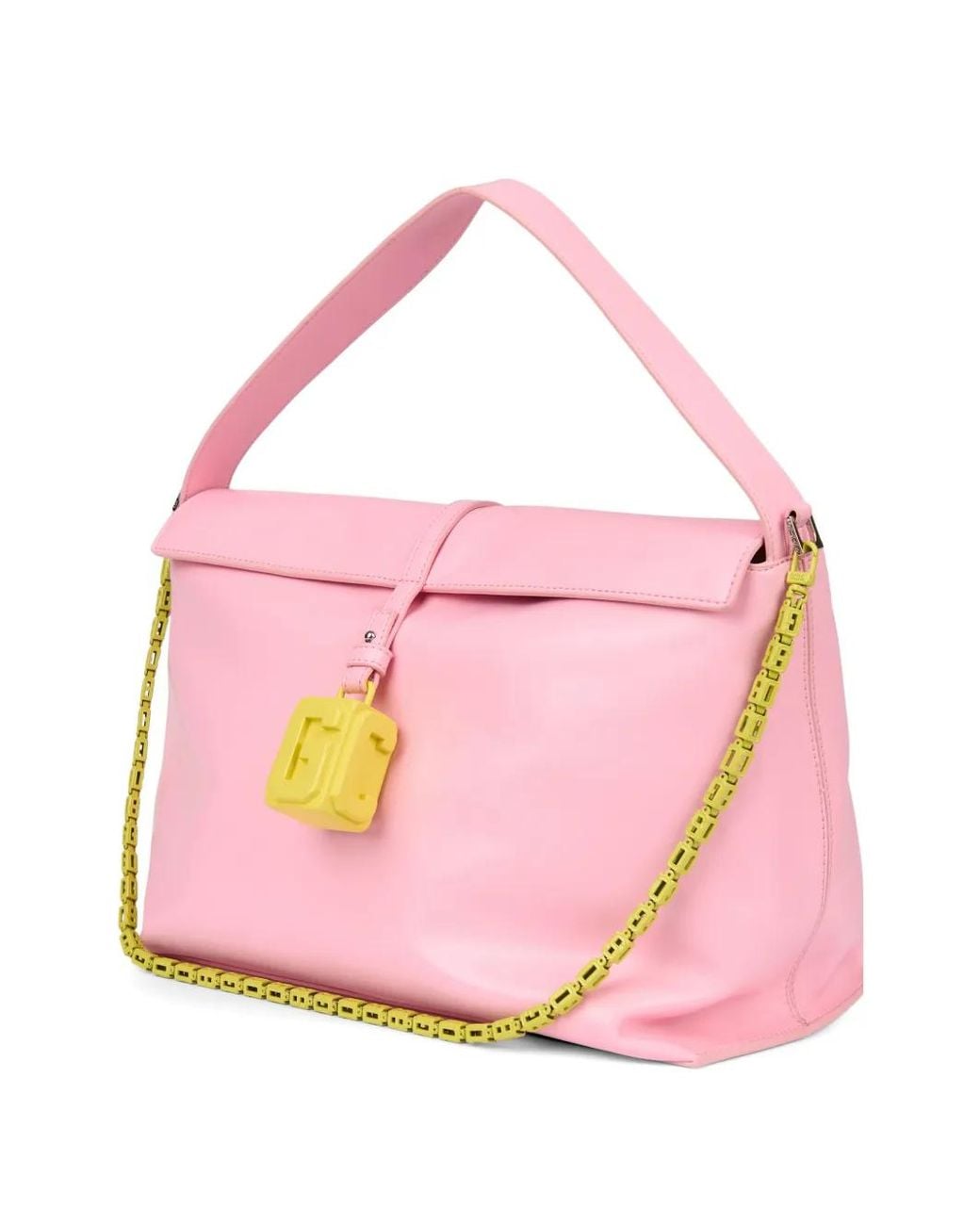 Gcds Pink Mega Comma Logo-Plaque Chain-Link Shoulder Bag