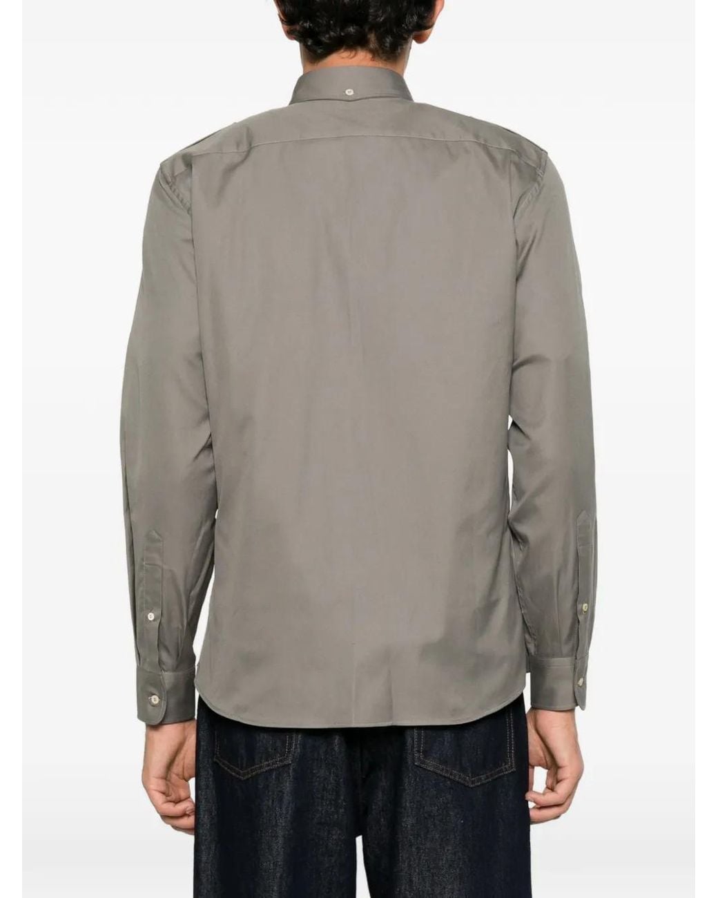 Brunello Cucinelli Gray Epaulette Chest-Pocket Shirt for men