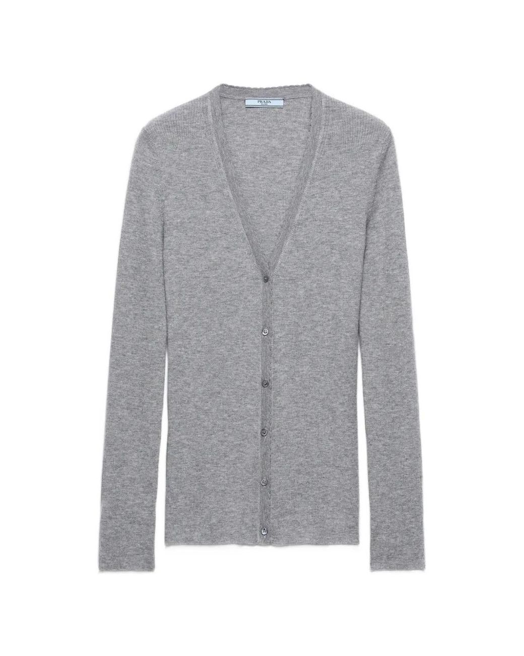 Prada Gray Ribbed Cashmere Cardigan