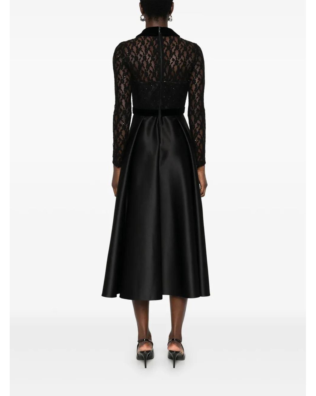 Nissa Black Crystal-Embellished Taffeta Midi Dress