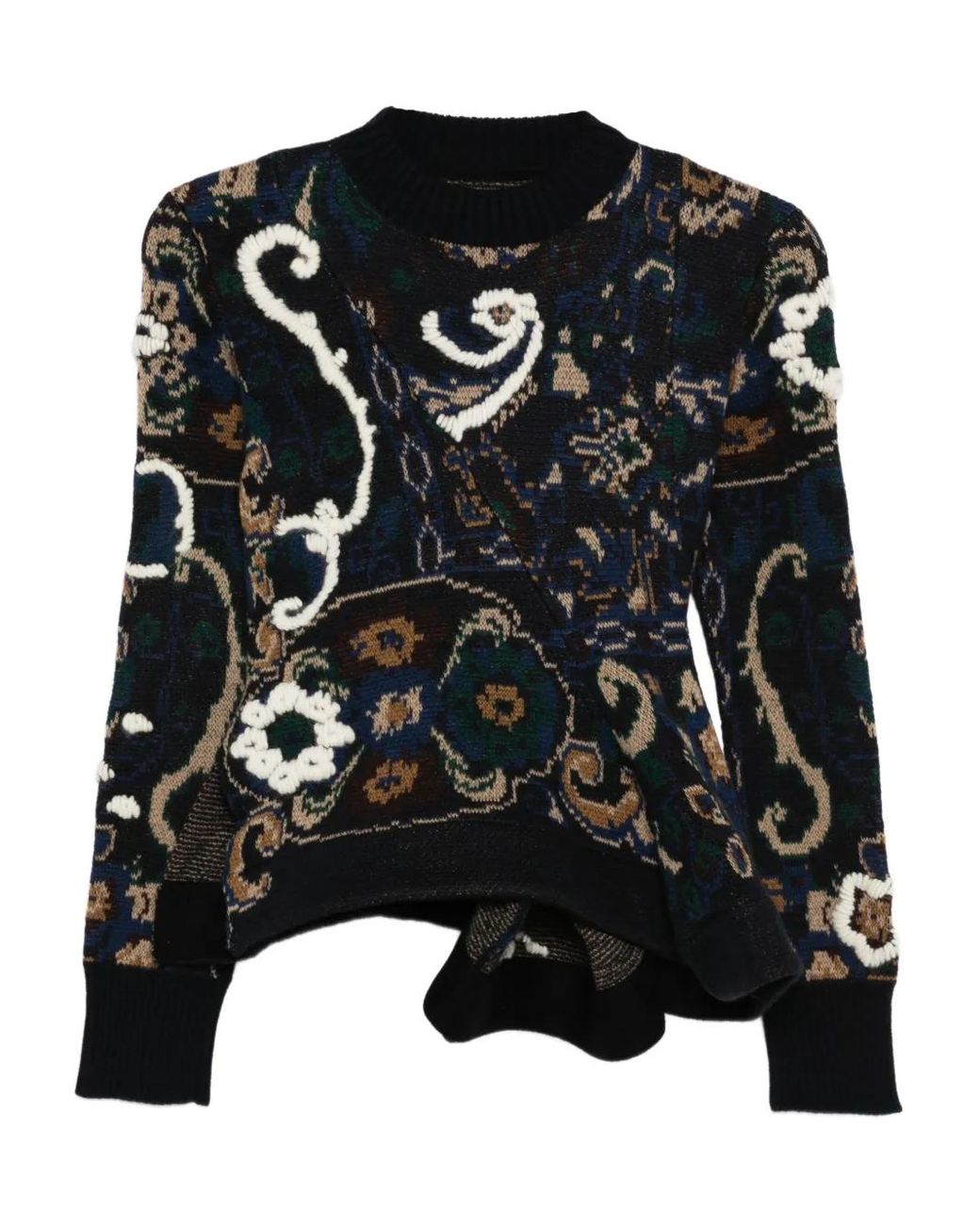 Sacai Black Floral-Pattern Embellished Sweater