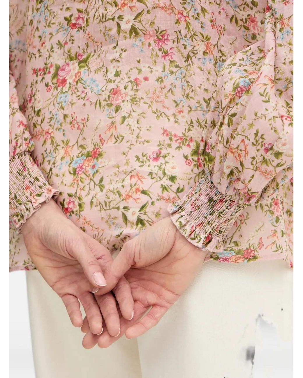 Silvian Heach Natural Sparta Floral-Print Ruffled Shirt