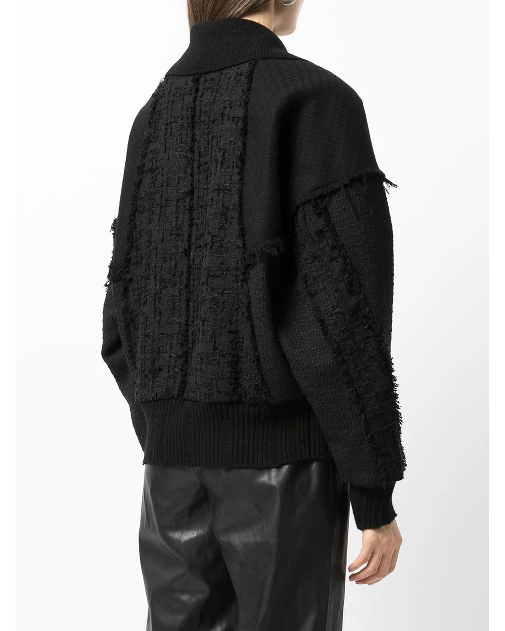 Goen.J Black Frayed Tweed Patchwork Bomber Jacket