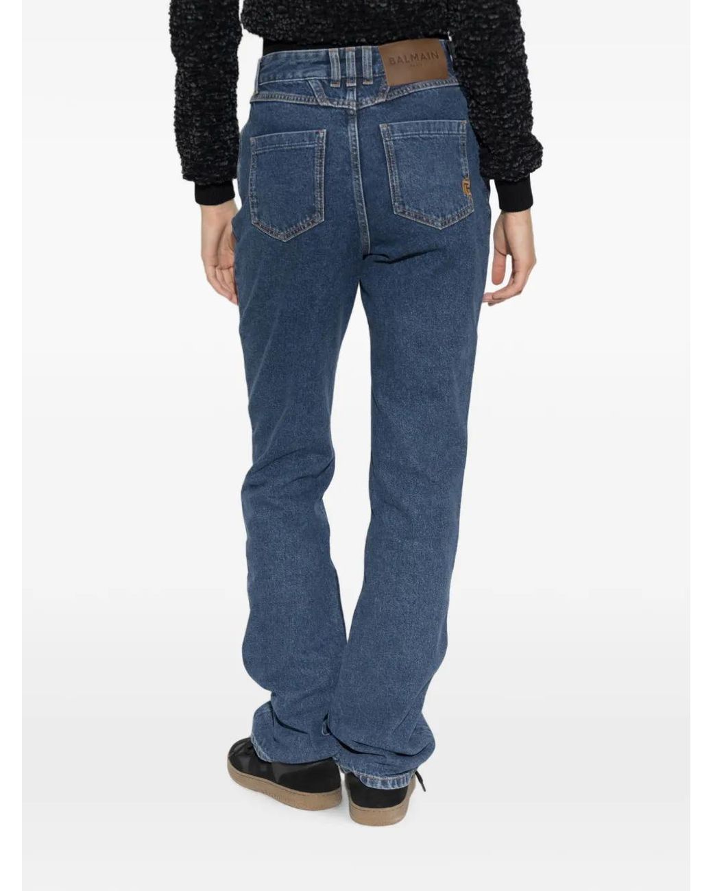 Balmain Blue Logo-Embroidered Straight-Leg Jeans