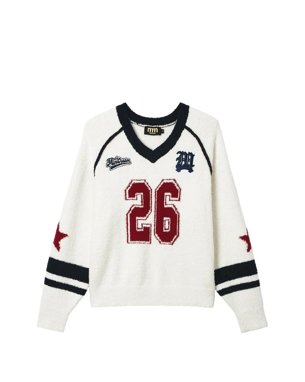 Mini Cream White Intarsia-Knit Raglan-Sleeve Sweater