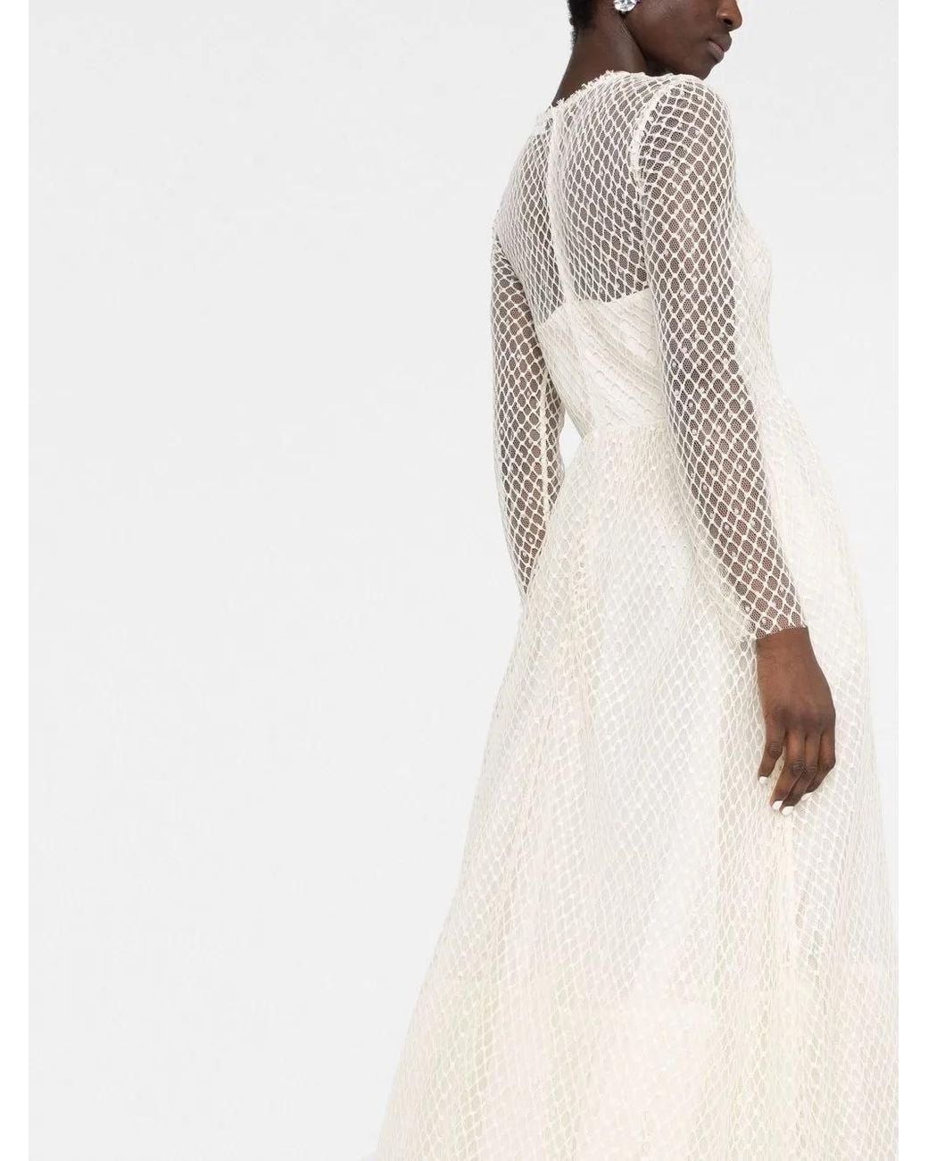 RED Valentino White Mesh Long-Sleeve Midi Dress
