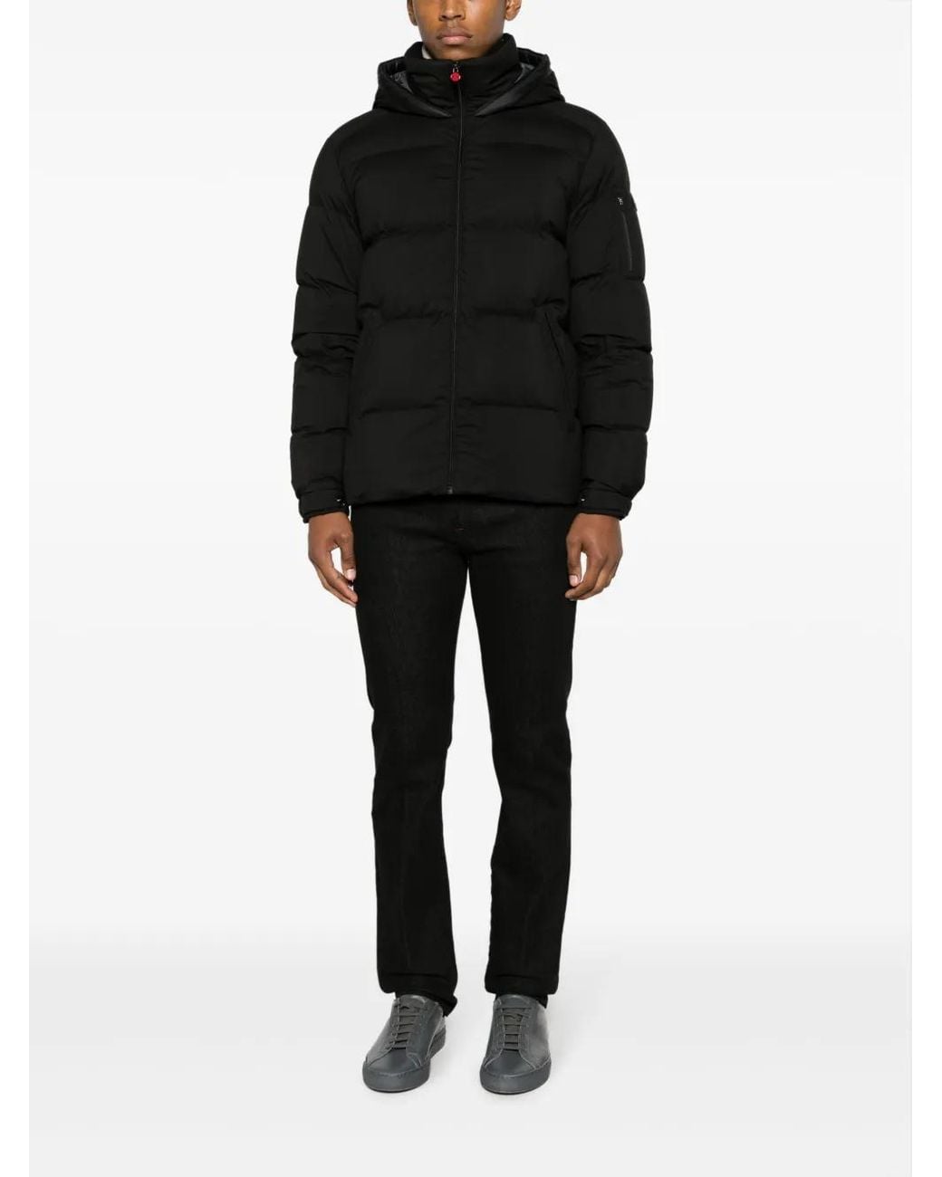 Kiton Black Logo-Patch Quilted Hooded Jacket for men