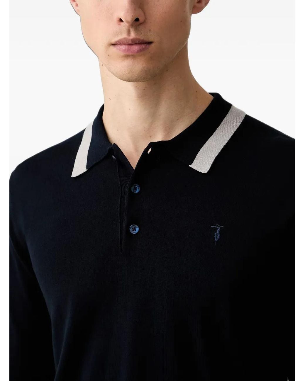 Trussardi Black Polo À Col Contrastant for men