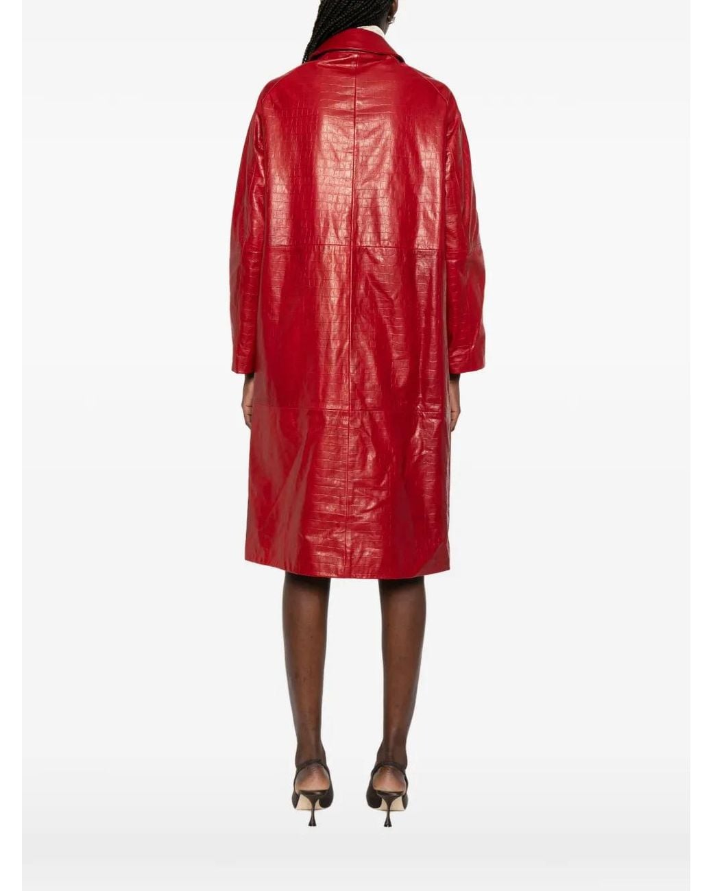 Nour Hammour Red Manteau En Cuir À Effet Peau De Crocodile