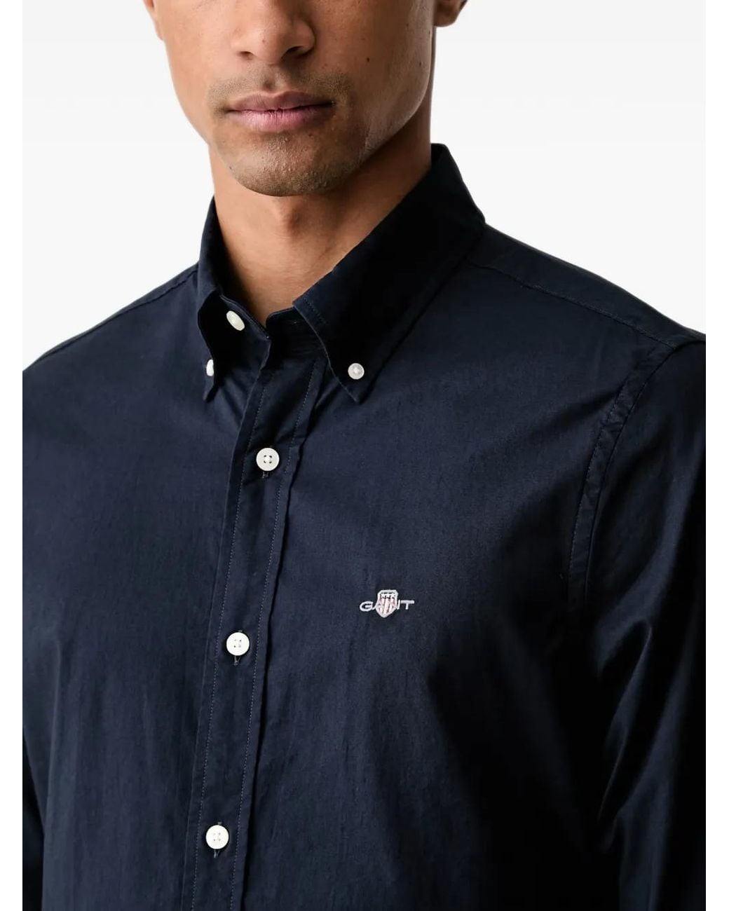 Gant Blue Slim Embroidered-Logo Shirt for men