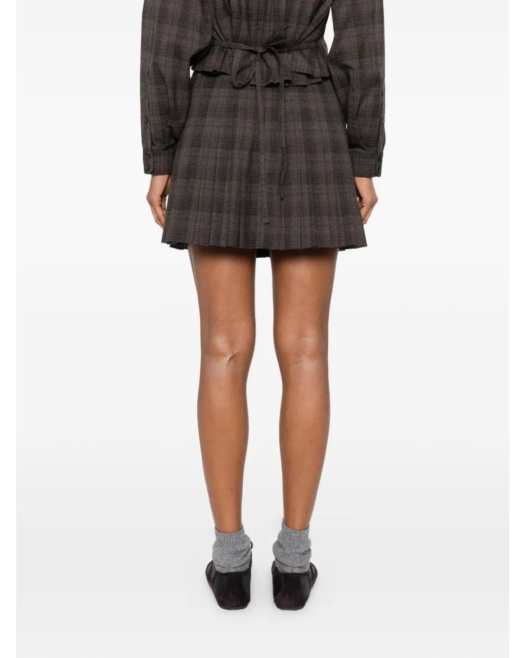 Sandro Black Checked Pleated Skirt