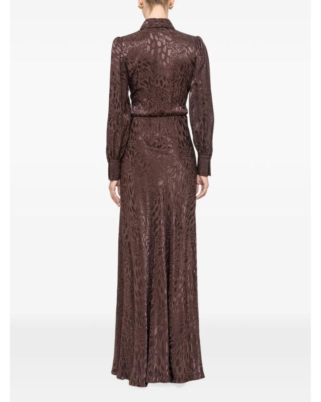 Nissa Brown Leopard Print Viscose-Blend Midi Dress