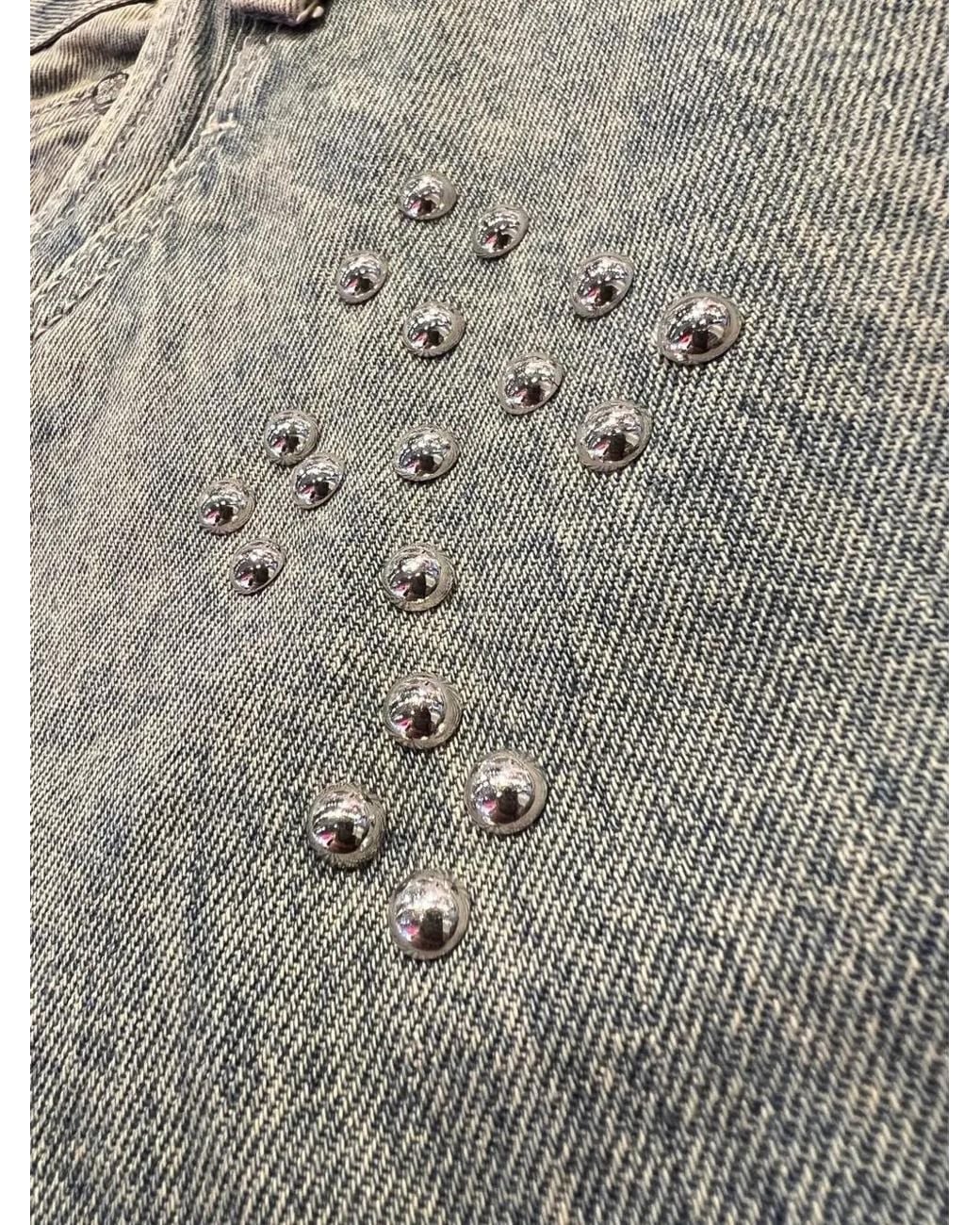 GUAPI Gray Iron Crest Stud-Embellished Jeans for men