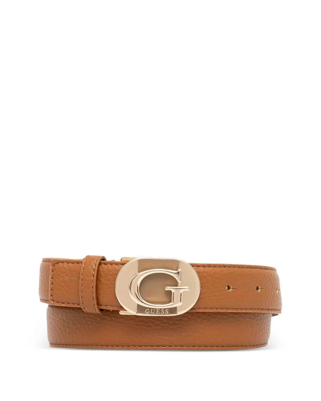 Guess White Logo-Plaque Pebbled Belt