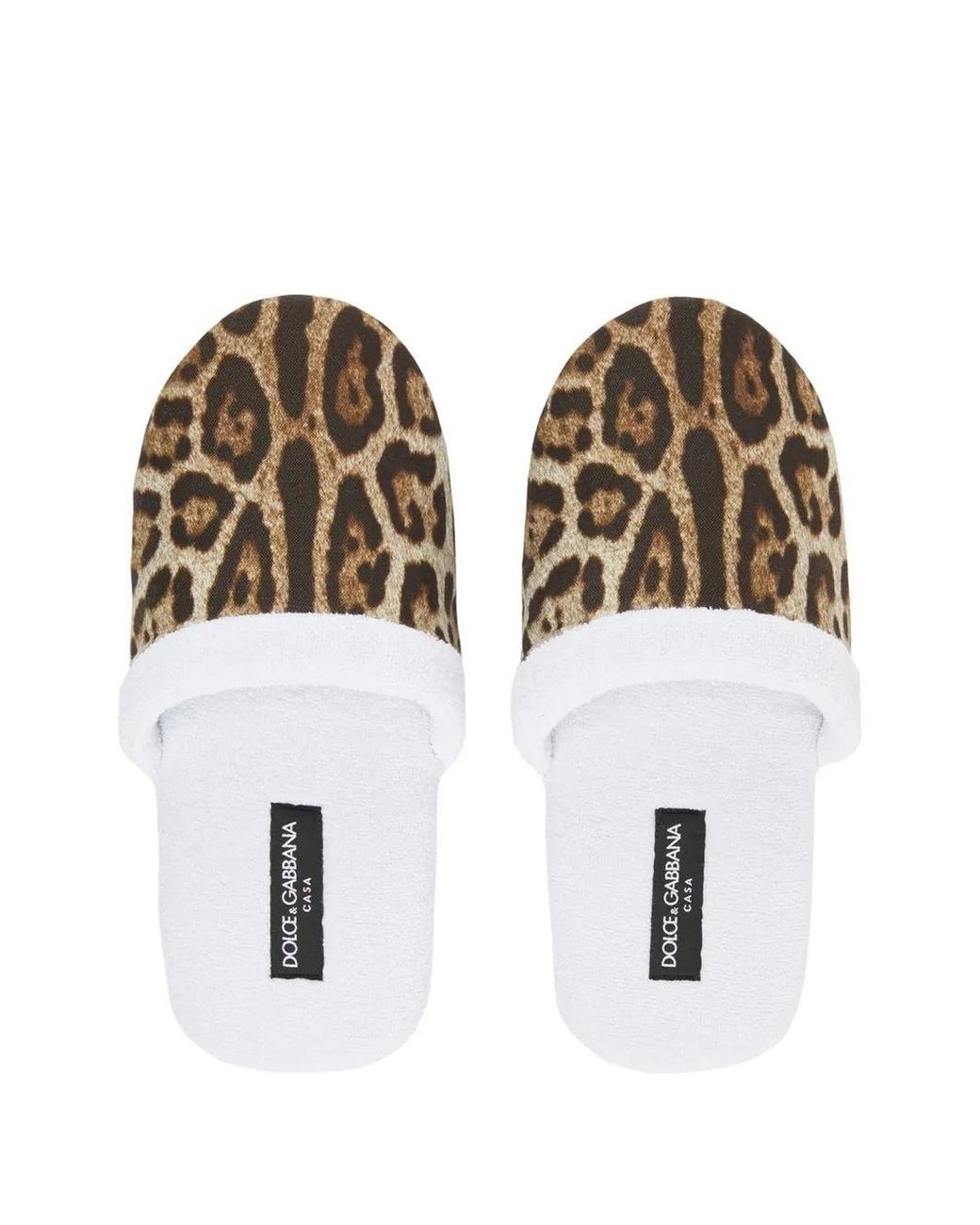 Dolce & Gabbana White Leopard-Print Terry Slippers