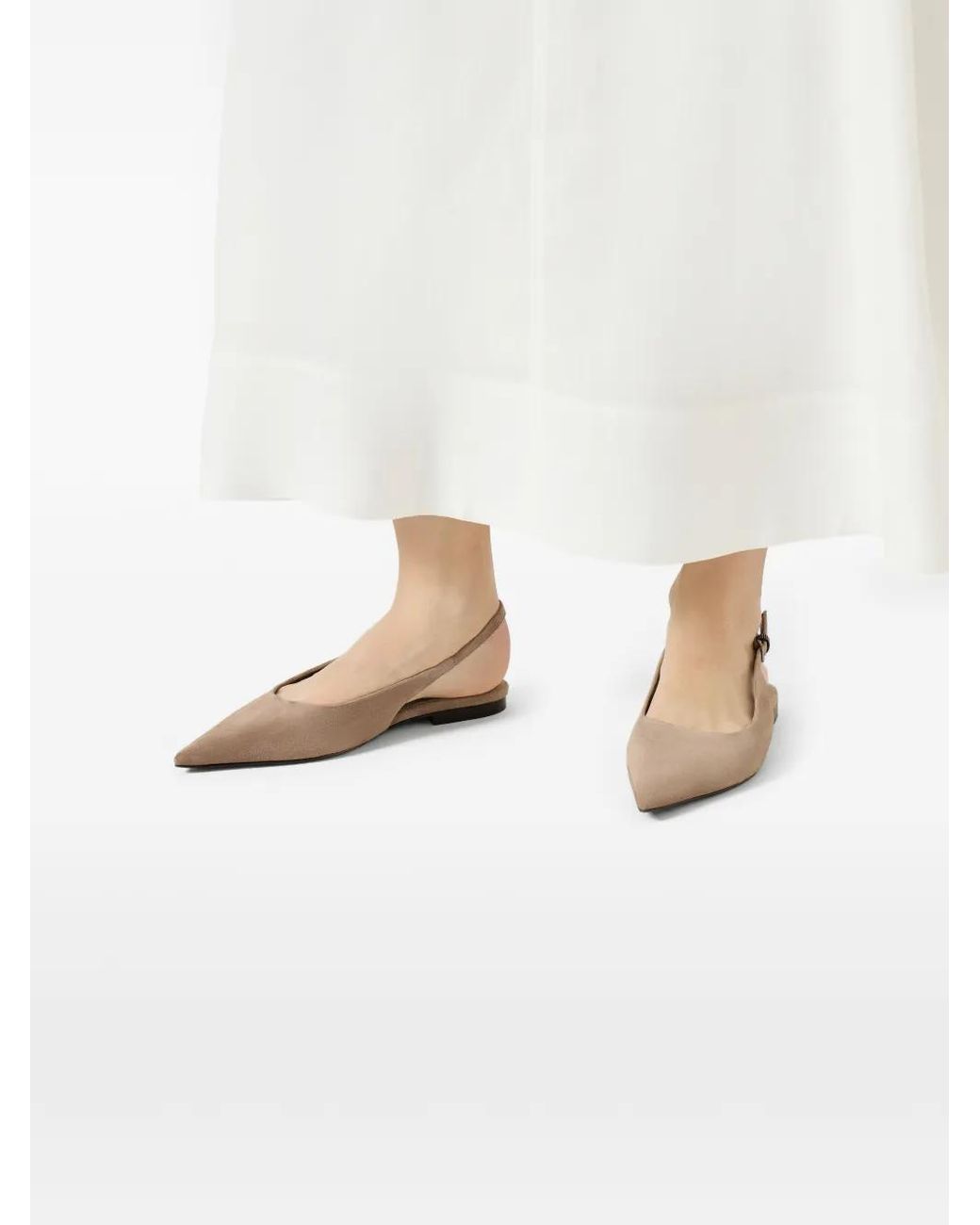 Brunello Cucinelli Brown Shiny Detailed Slingback Flats