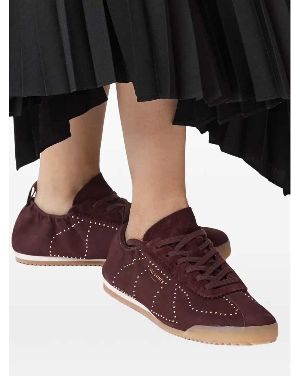 AllSaints Brown Kenny Studded Lace-Up Sneakers