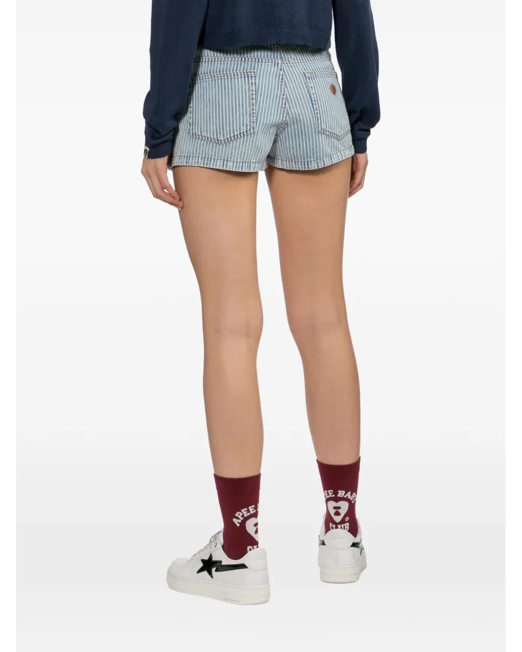 AAPE BY A BATHING AP Blue Logo-Patched Striped Shorts