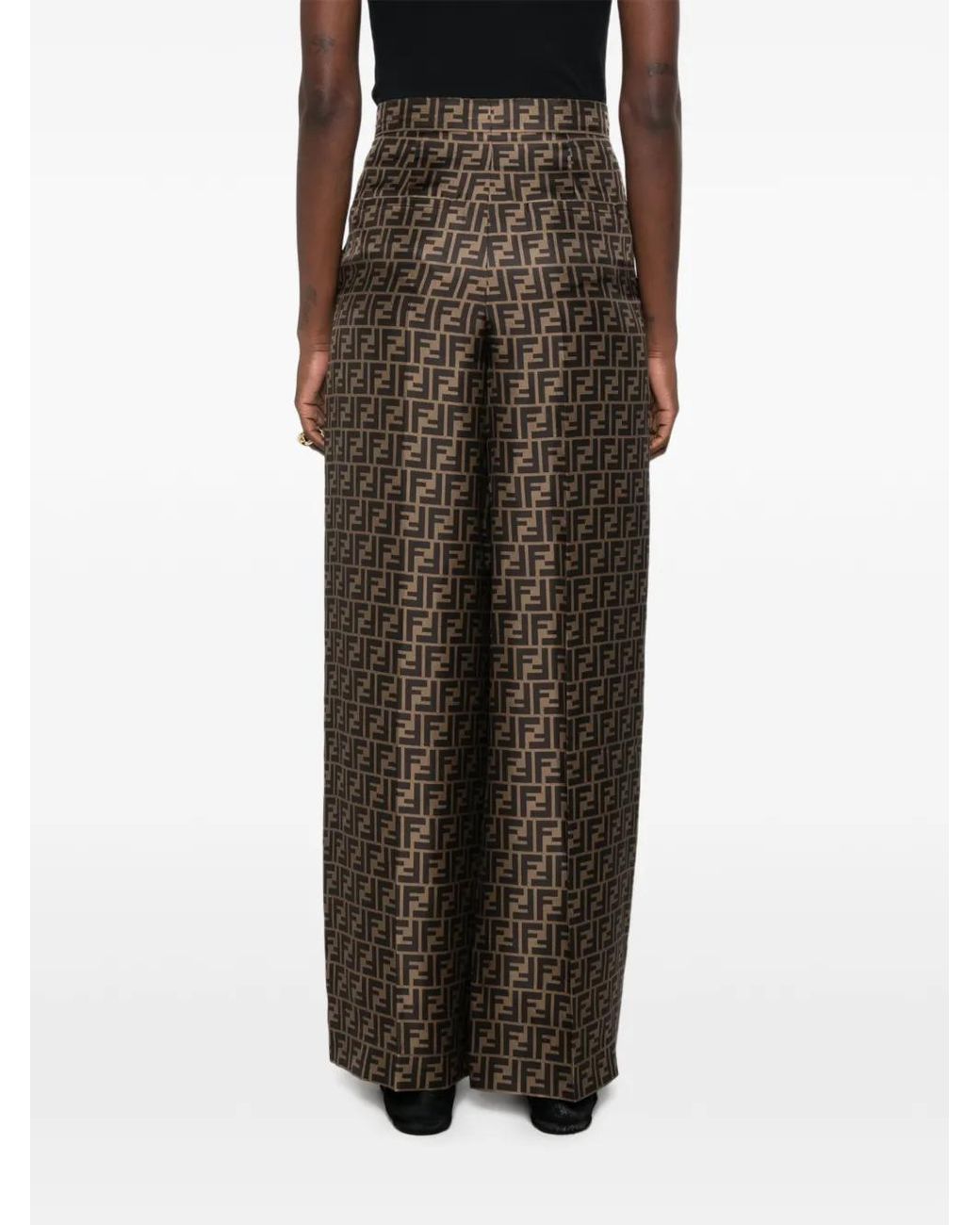 Fendi Brown Ff Silk Wide-Leg Trousers