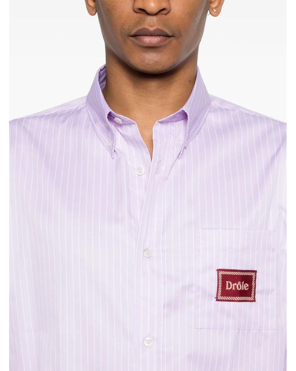 Drole de Monsieur Pink Striped Logo-Patch Shirt for men