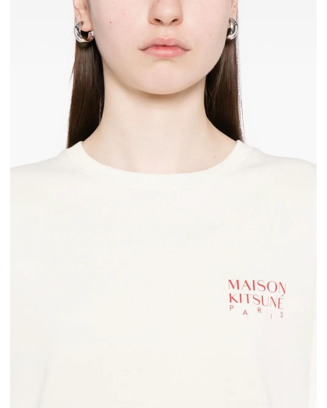 Maison Kitsuné White Logo-Print Crew-Neck T-Shirt