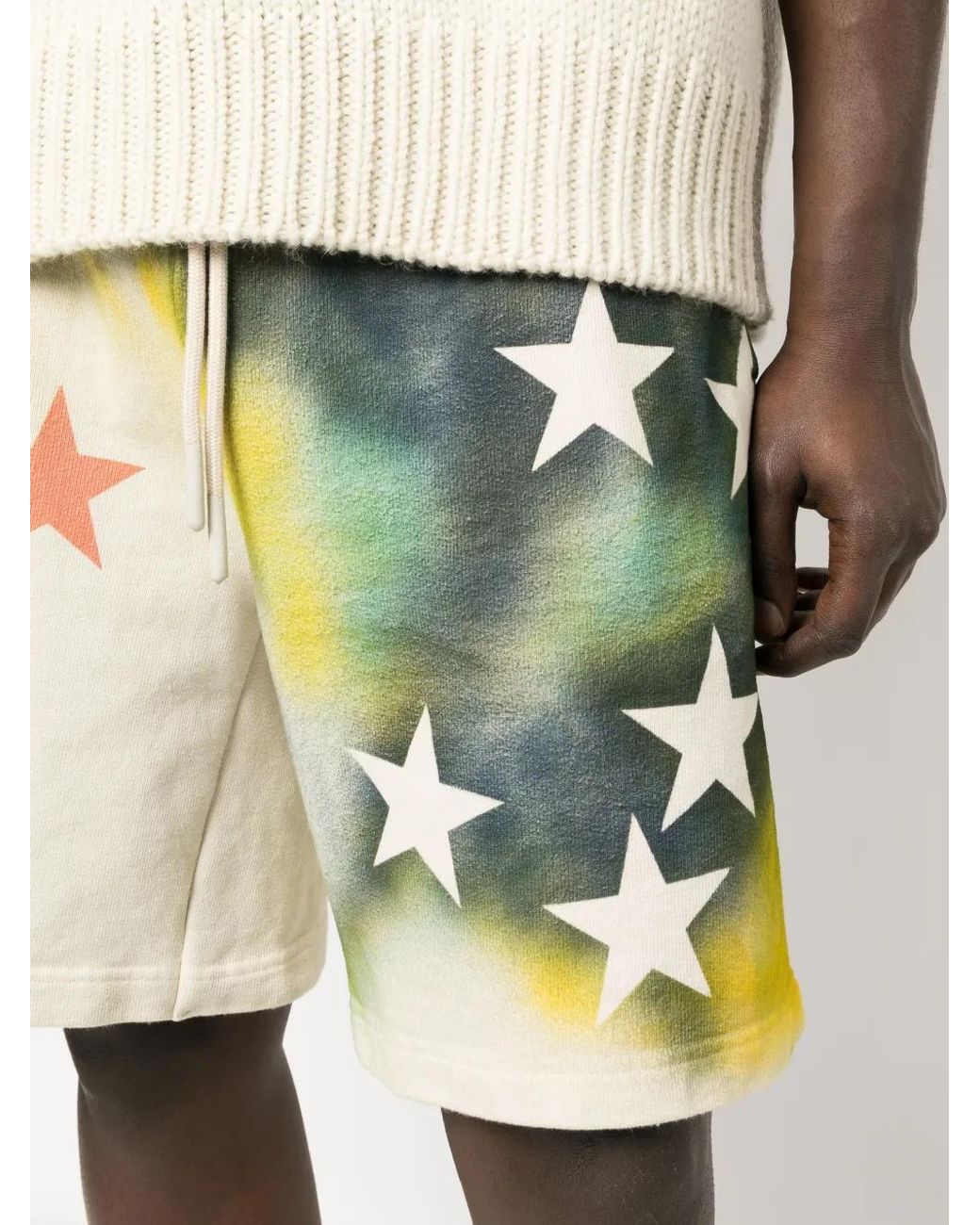 Palm Angels Green Star Sprayed Track Shorts for men
