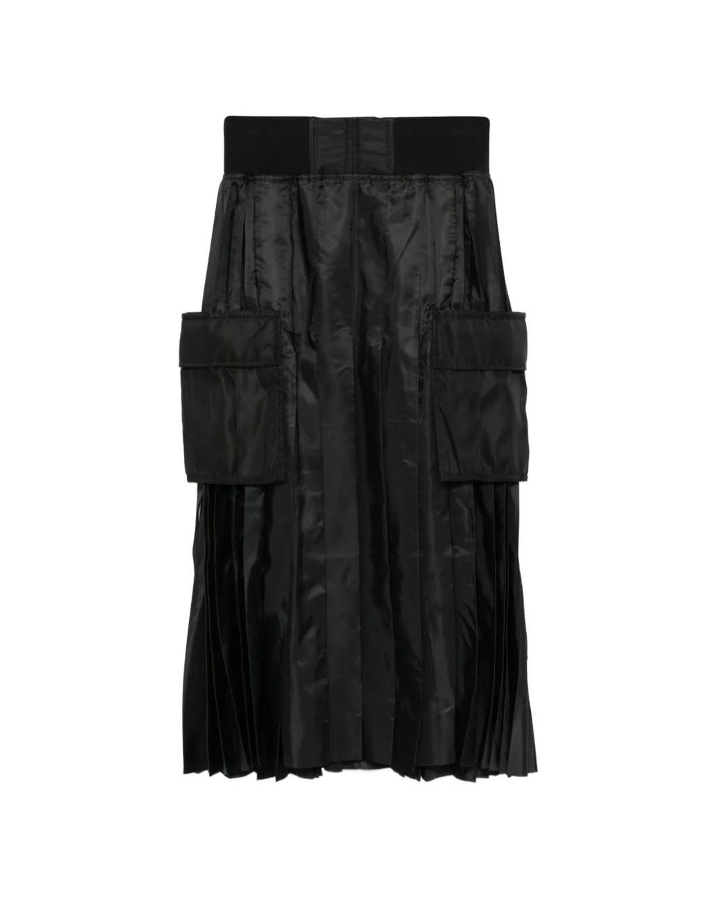 Sacai Black Quilted Pleated Midi Skirt