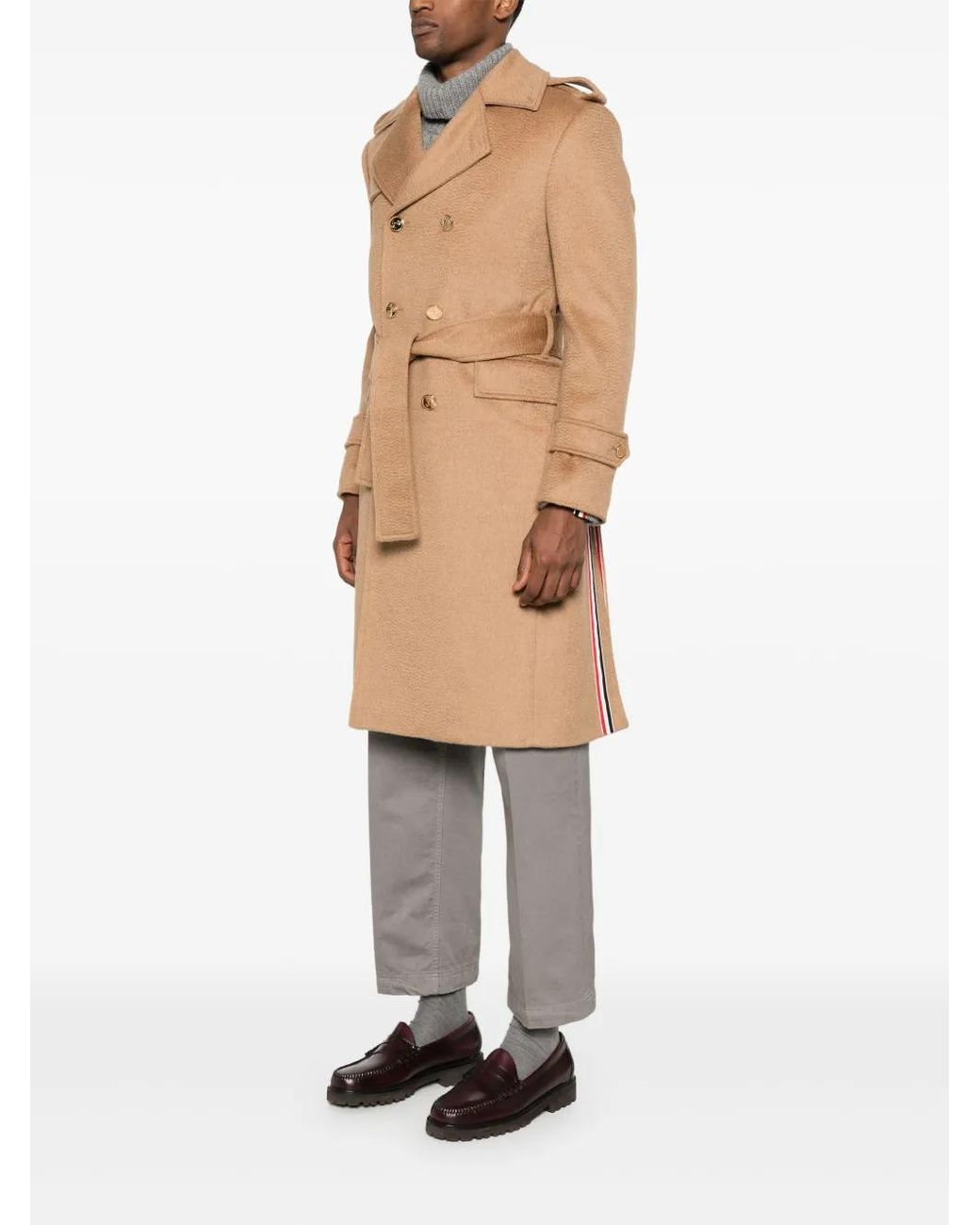 Thom Browne Natural Double-Breasted Coat for men