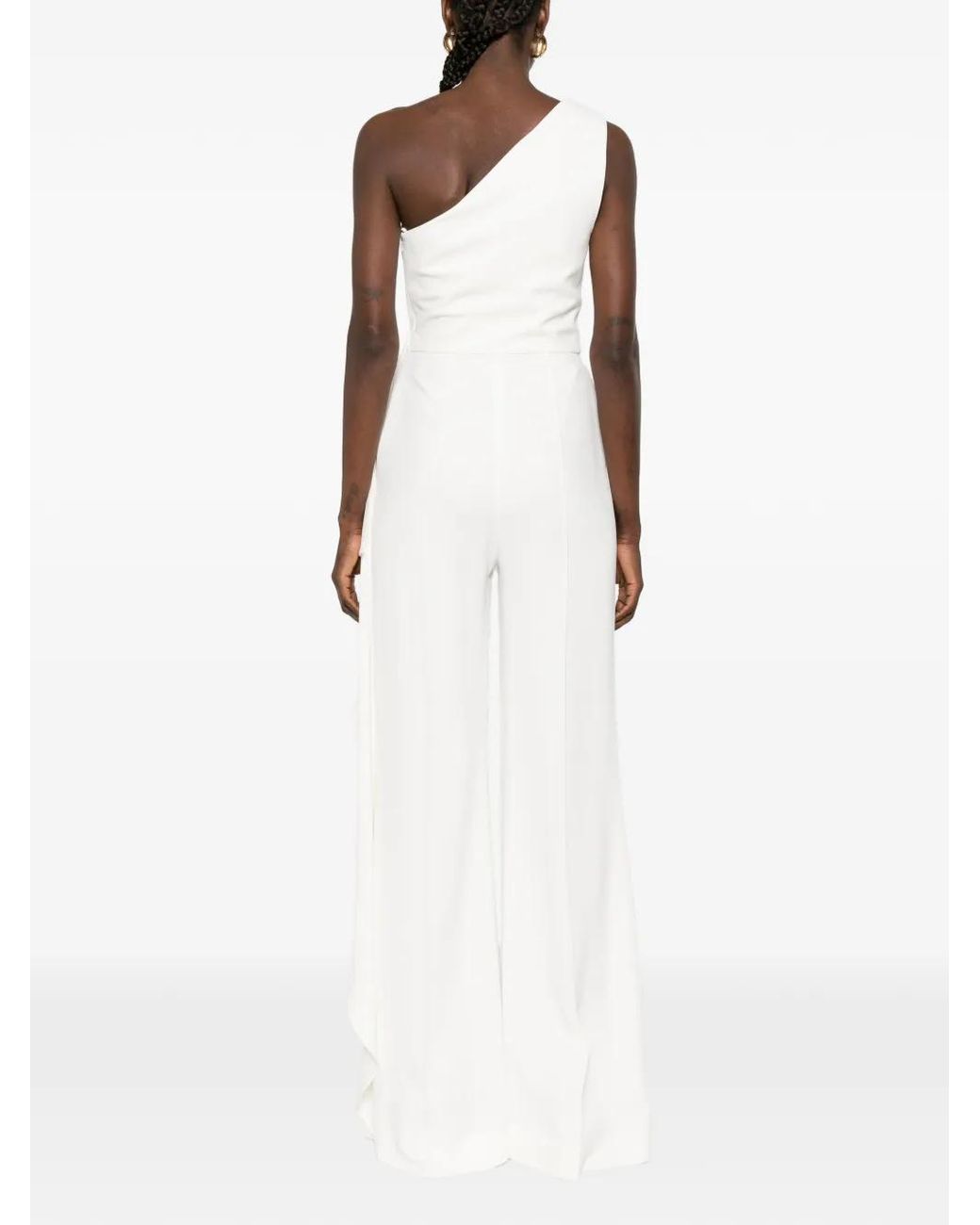 Elie Saab White Cady One-Shoulder Appliqué Jumpsuit