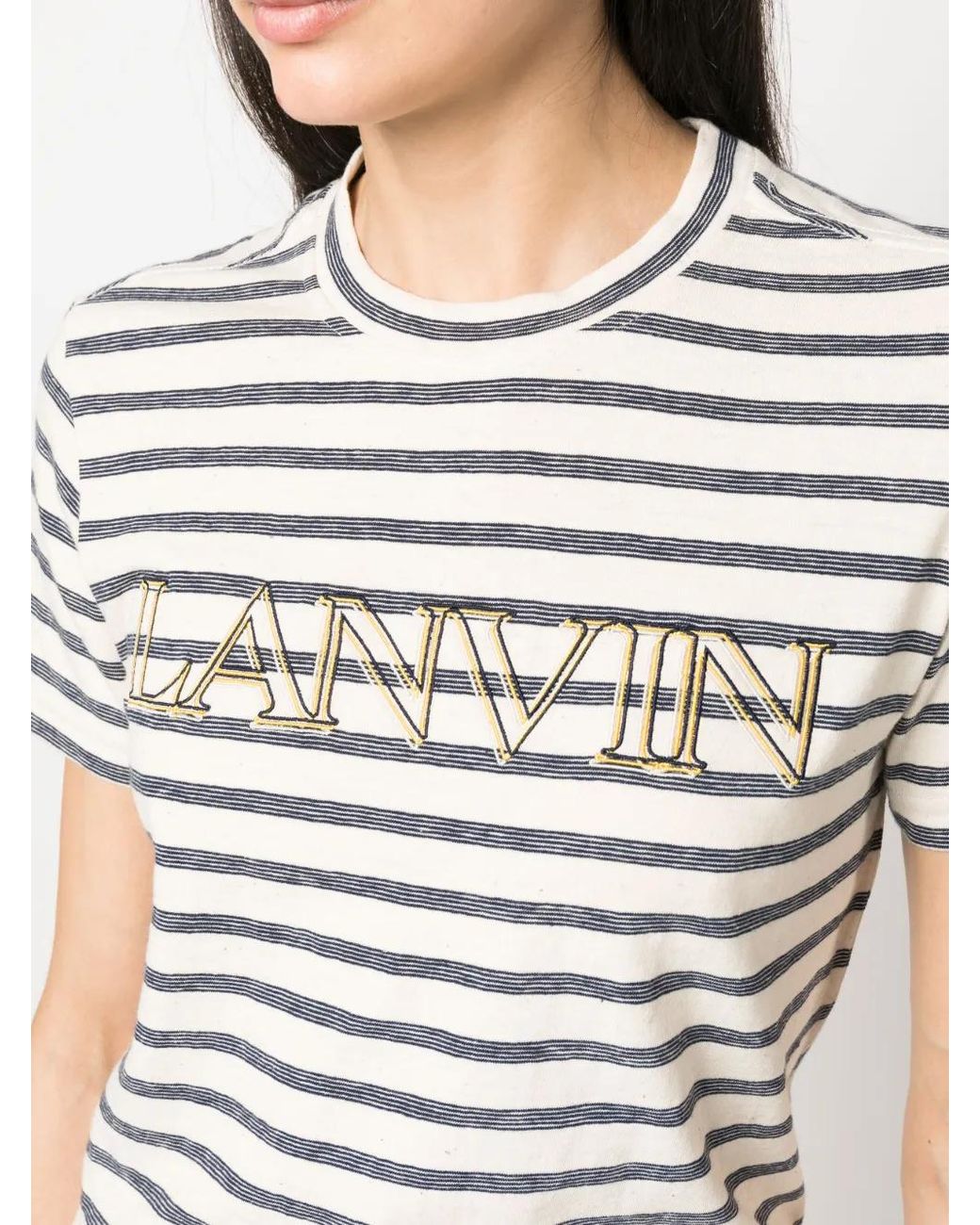 Lanvin White Logo-Print Striped T-Shirt