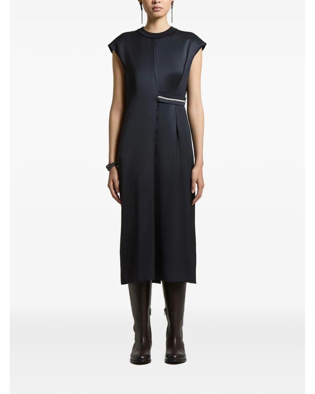 Peserico Blue Chain-Detail Pleated Midi Dress