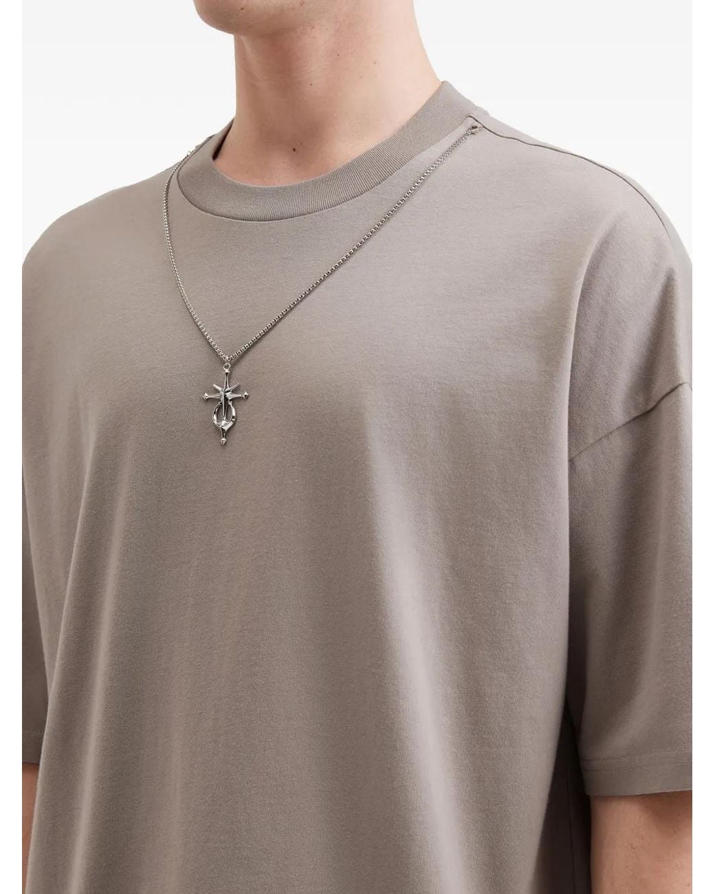FIVE CM Gray Necklace Round-Neck T-Shirt for men