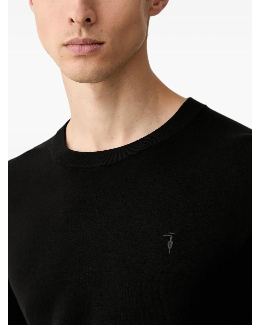 Trussardi Black Logo-Embroidered Crew-Neck Sweater for men