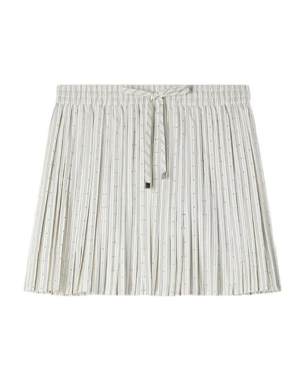 Sandro White Mini Striped Rhinestone A-Line Skirt