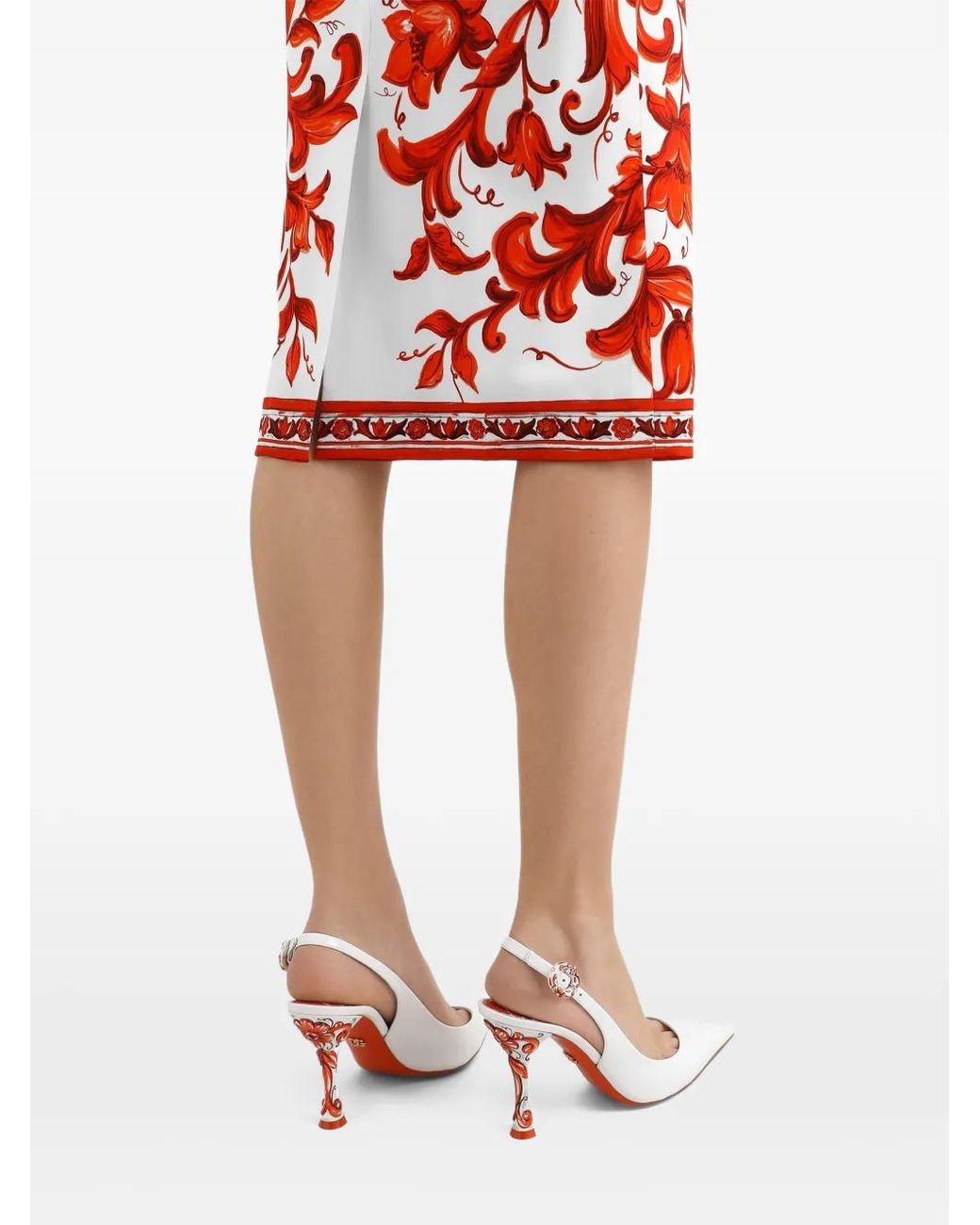 Dolce & Gabbana White Majolica-Print Charmeuse Dress
