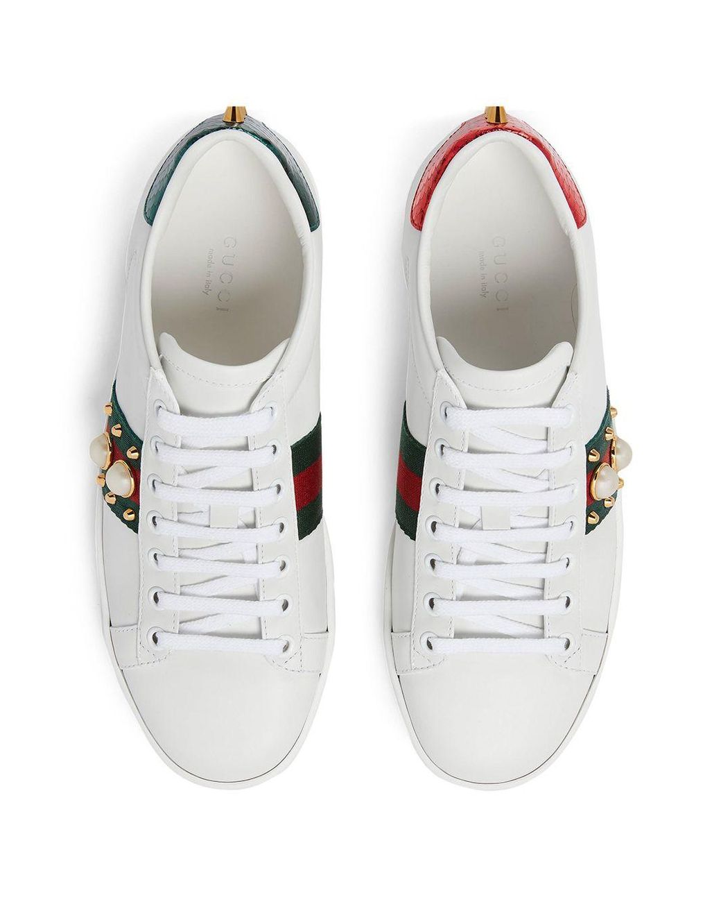 Gucci Ace Pearl And Stud-Detail Leather Trainers in White - Save 61% | Lyst