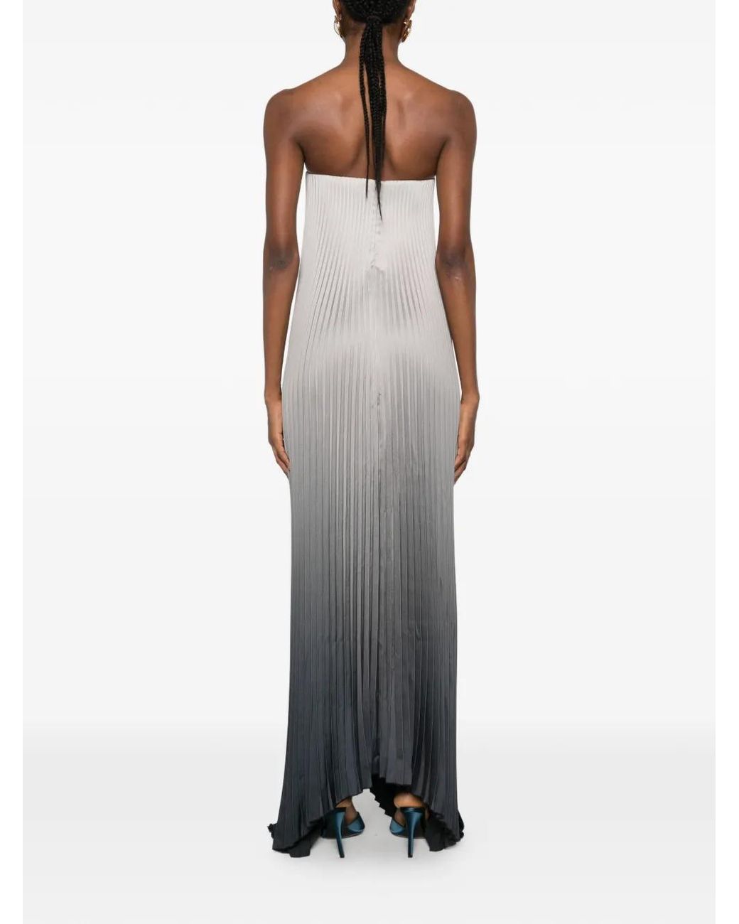 L'idée Gray Tie Pleated Ombré Gown