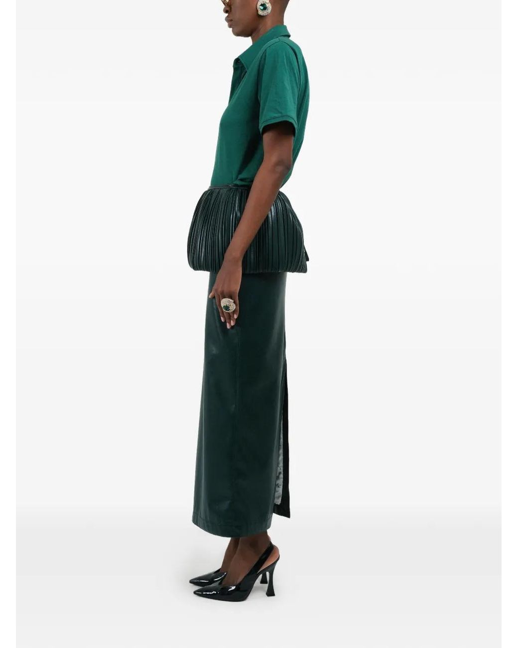 ROWEN ROSE Green Pleated Balloon Maxi Skirt