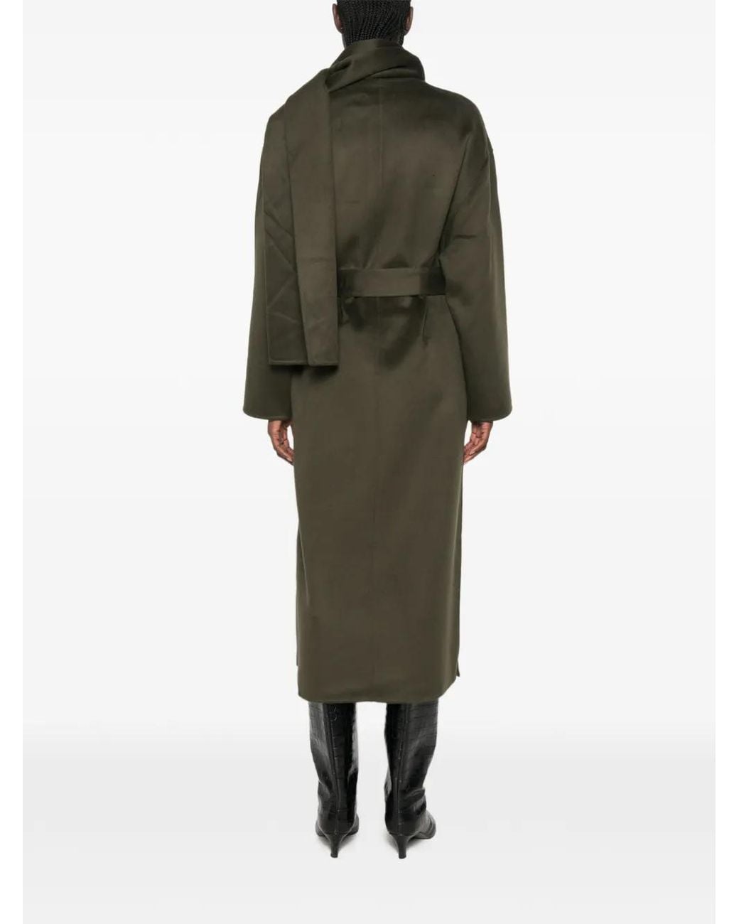The Dynamis Studio Green Scarf-Detail Belted Coat