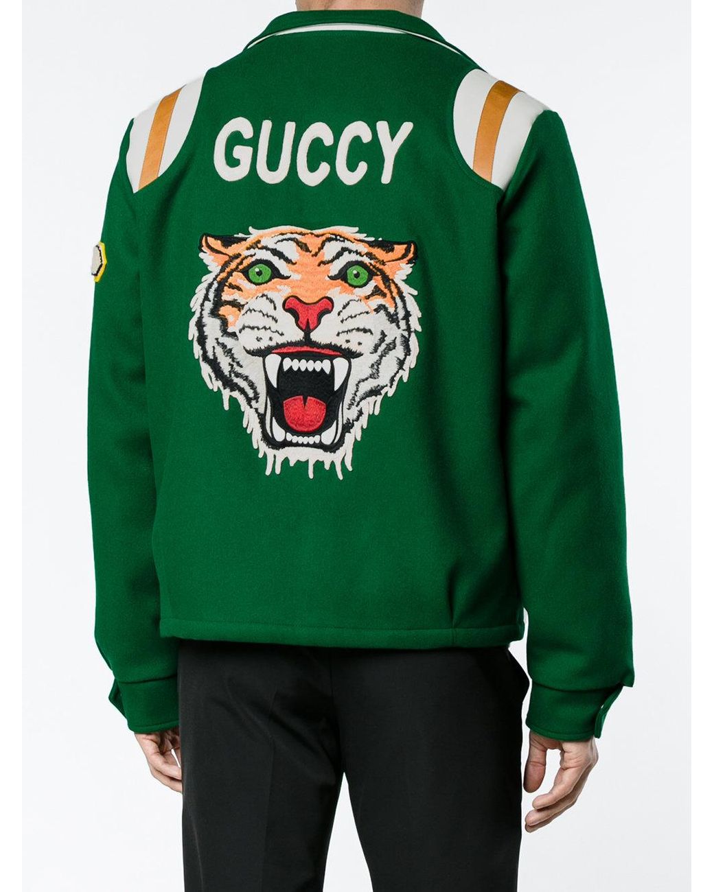 Gucci Tiger Motif Varsity Jacket in Green for Men | Lyst Australia