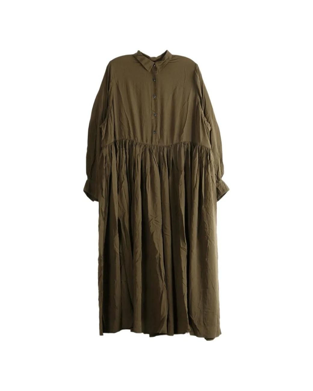 Casey Casey Green Gathered Long-Sleeve Midi Dress