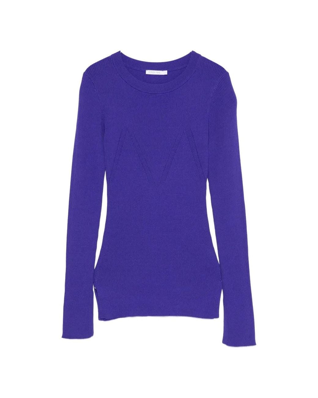 Patrizia Pepe Purple Ribbed-Knit Slim-Fit Knit